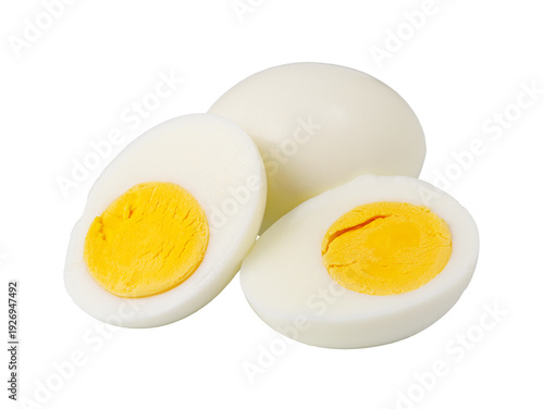Bild auf Leinwand Sliced and whole boiled eggs offering healthy protein