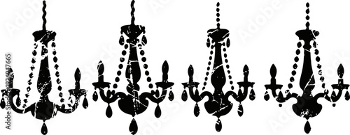 Elegant black chandeliers silhouette set with hanging crystals and candle holders design