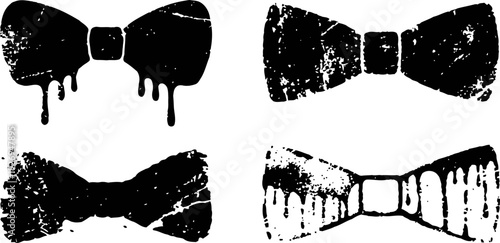 grunge black and white bow tie silhouettes with dripping and distressed textures