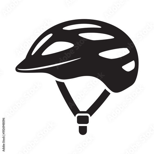 A minimalist black and white vector illustration of a cycling helmet