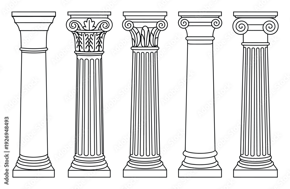 Obraz premium Ancient Greek Column Illustrations Vector Set