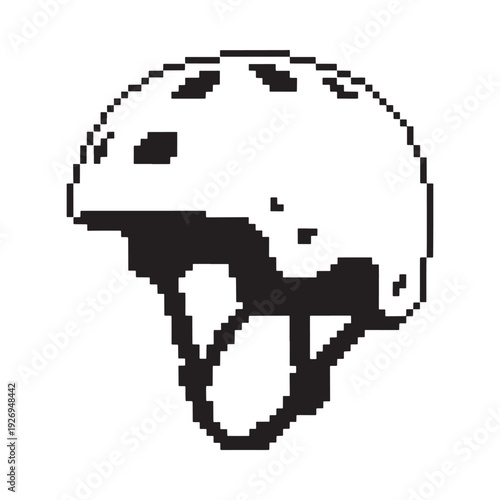 Pixelated illustration of a white bicycle helmet on a white background