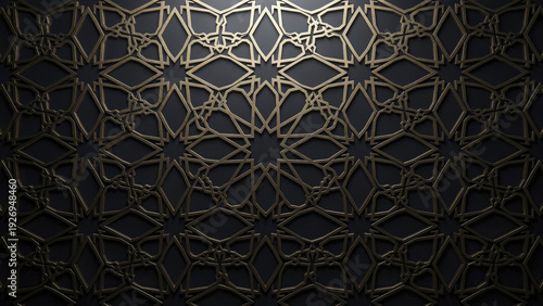 A luxurious dark background showcasing intricate golden Islamic geometric patterns for elegant designs