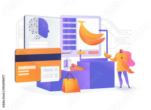 Autonomous Checkout Kiosk abstract concept vector illustration.