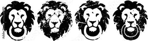 black silhouette lion heads set with various mane styles in tribal and artistic designs