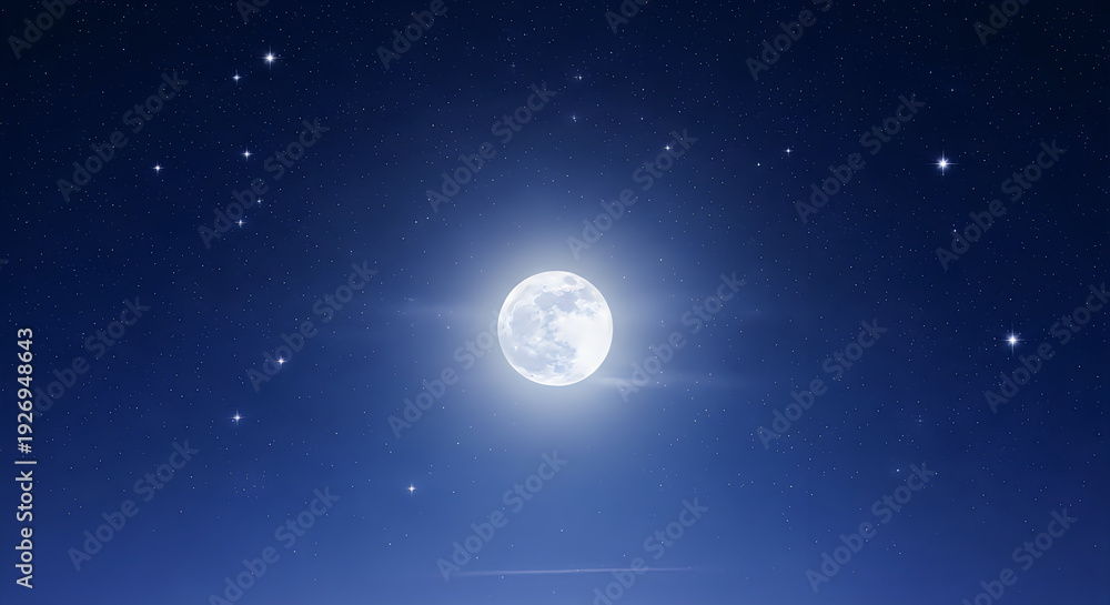 Fototapeta premium A bright moon shines in the dark night sky