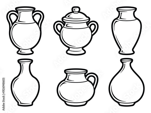 Ancient Vase Collection Hand Drawn Vector Illustration