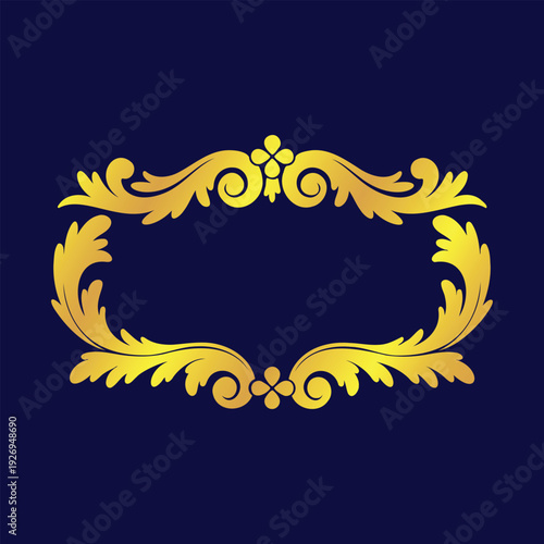 Golden ornate oval frame with floral elements on a deep blue background, embodying luxury and elegance for branding.