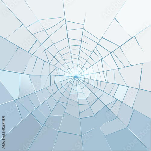 Abstract background of shattered glass with a spider web of cracks showing destruction