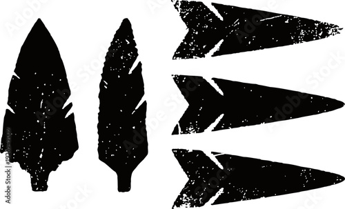 primitive stone arrowheads and spear tips silhouettes collection isolated black shapes
