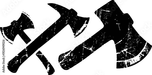 Vintage distressed axes silhouette set three different old axes with textured effect rustic tool design for outdoors and woodworking