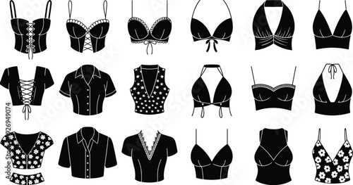 Winding stone path silhouette collection, decorative garden walkway trail set, landscape design elements for park and outdoor paving isolated on white