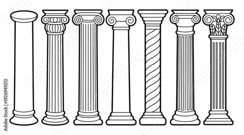 Classic Architectural Columns Vector Illustration Set
