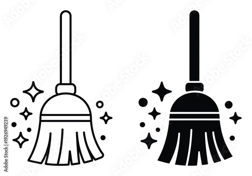 Cleaning Broom Icon Simple Line Art Vector Illustration