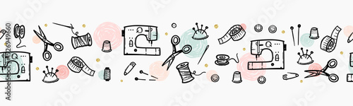 Fun hand drawn sewing elements seamless pattern, fashion background, great for textiles, wallpapers, wrapping - vector design