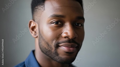 Close-Up Portrait of a Confident African American Man with Modern Haircut and Beard Style, Showcasing Personal Grooming and Style in a Studio Setting for Fashion and Lifestyle Themes