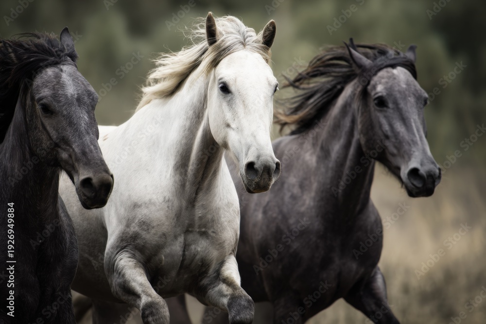 Fototapeta premium Majestic horses galloping in the wild