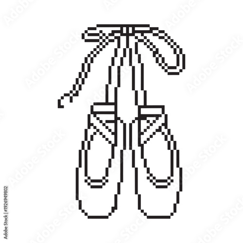 Pixelated illustration of a pair of ballet shoes with ribbons