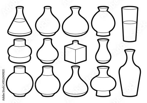 Collection of Vases and Laboratory Flasks Vector Illustration