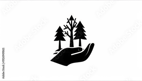 Environmental Conservation Icon: Hand Holding Trees, Nature Protection, Sustainable Growth Symbol