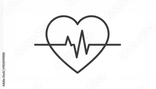 Minimalist Heartbeat ECG Line Drawing Icon. Simple Cardiac Pulse Trace within a Heart Shape. Medical, Health and Wellness Symbol.
