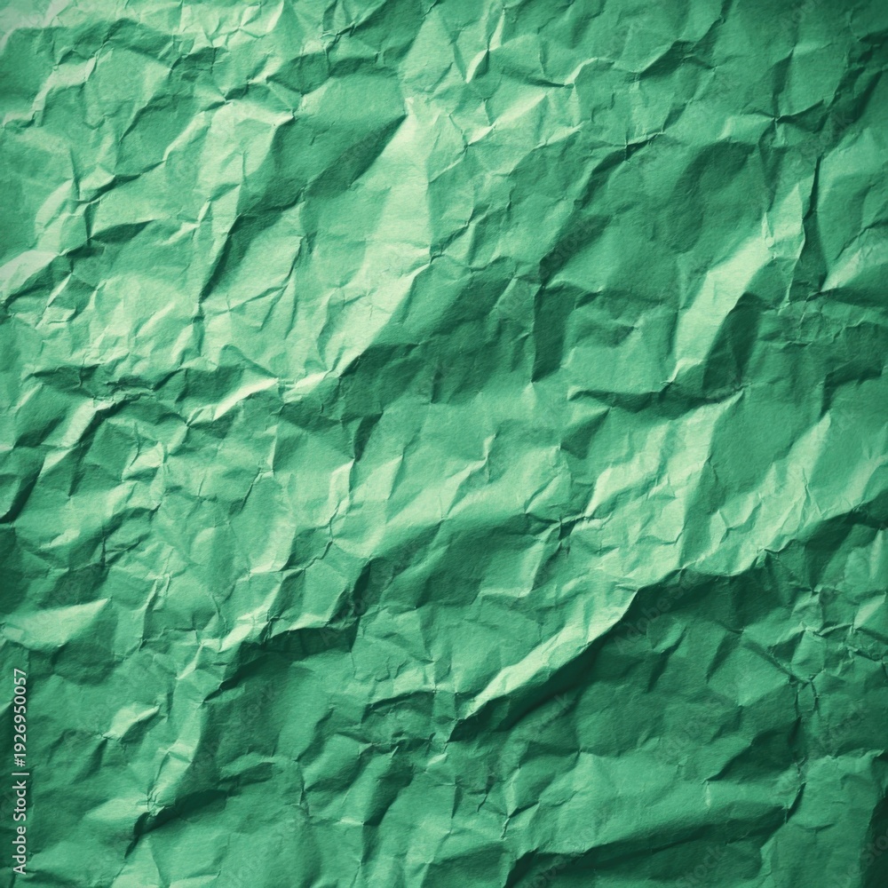 Fototapeta premium Crumpled green paper texture background with shadows and highlights
