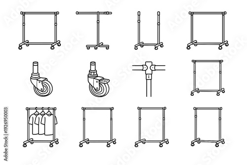 Tool wheels clean icon stabilizing hanging rack vector profile joints garment columns