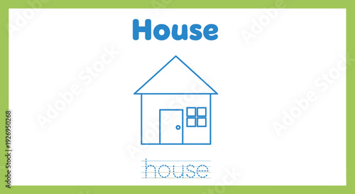 House outline drawing for kids education, home icon