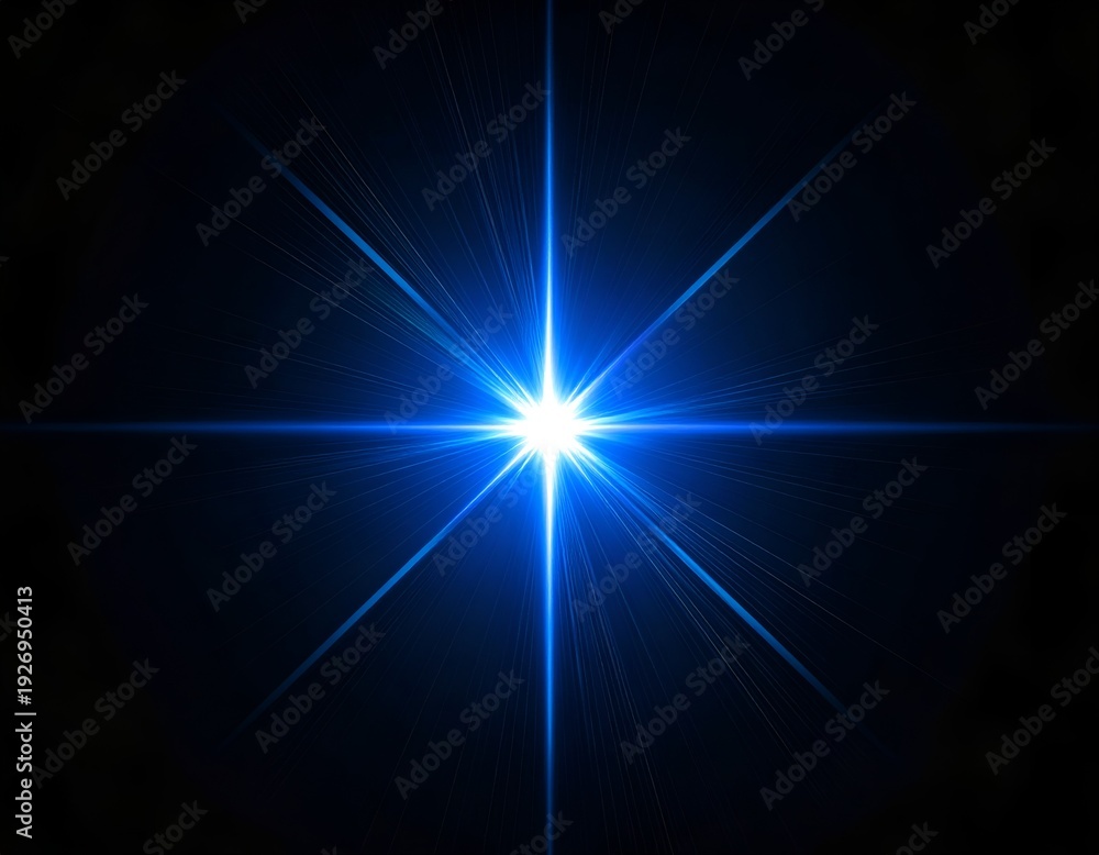 Obraz premium Bright blue starburst effect radiating from a central white point on black