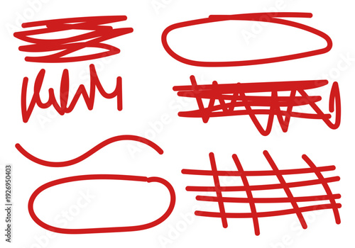 Conjunto de trazos y garabatos rojos dibujados a mano 