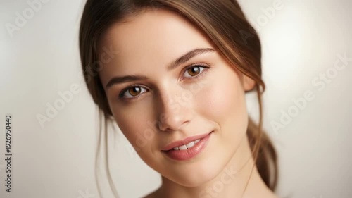 Close-Up Portrait of a Smiling Young Woman with Clear Skin and Bright Eyes, Ideal for Beauty, Wellness, and Lifestyle Campaigns