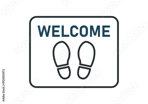 Felpudo cuadrada con la palabra welcome y el contorno de dos huellas de zapatos