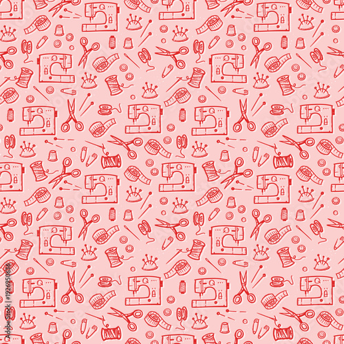 Fun hand drawn sewing elements seamless pattern, fashion background, great for textiles, wallpapers, wrapping - vector design