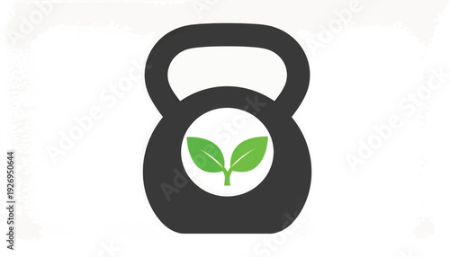 Kettlebell with Green Leaves Icon for Sustainable Fitness, Organic Strength, and Healthy Lifestyle Logo Graphic.