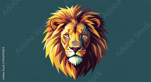 A vibrant vector illustration of a lion's head with a colorful mane on a dark teal background