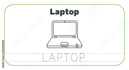 Laptop tracing worksheet for kids. Computer outline.