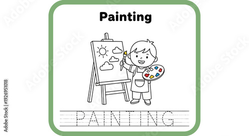 Painting lesson for kids, artist and easel