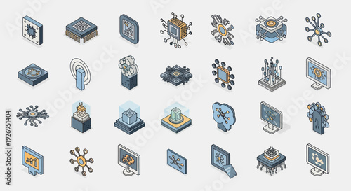 Collection of Various 3D Icons and Symbols.
