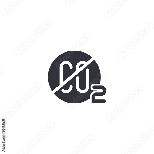 CO2 crossed out icon representing carbon reduction, emission control, climate change mitigation, and environmental responsibility.