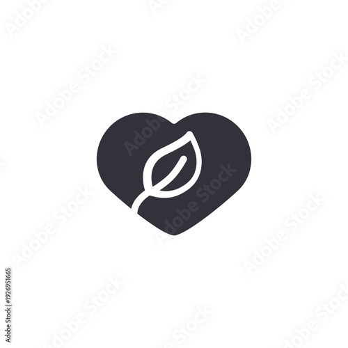Heart shape with leaf icon illustrating love for nature, eco lifestyle commitment, sustainability values, and green living.