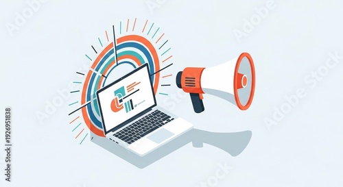 Digital Marketing Strategy and Analytics with Laptop and Megaphone.