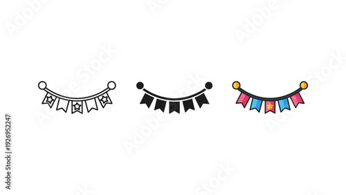 Colorful paper bunting flags hanging on string for party decoration celebration festive background