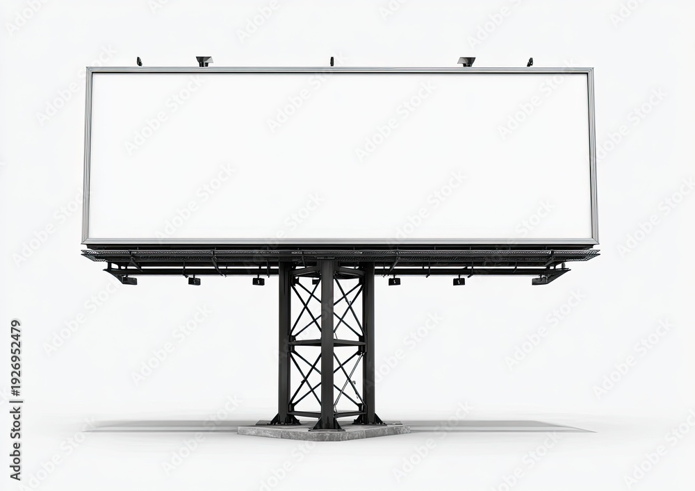 Fototapeta premium Large, blank billboard structure with white screen, set against a plain, light background