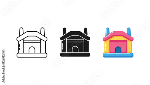 Inflatable bouncy castle set evolution stages illustration isolated on white background for kids party