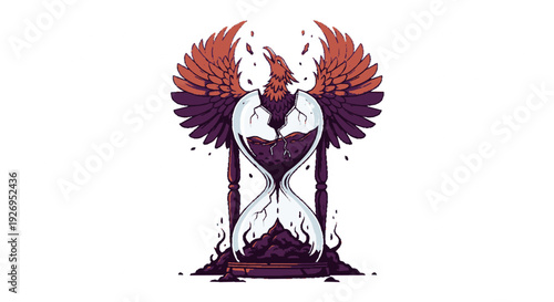 Ethereal hourglass with wings melting time surrealistic illustration symbolic representation of time passing abstract artwork