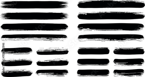 A collection of 20 black horizontal brush strokes on a white background