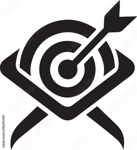 Minimal Email Marketing Campaign Icon Silhouette Black Vector with Envelope Target Arrow Modern Clean Outline Design