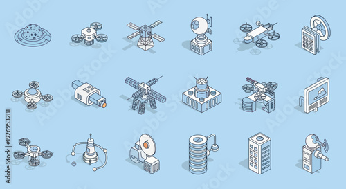 Collection of 3D Industrial Icons and Symbols.