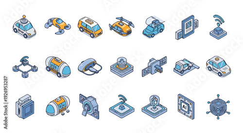 Collection of Various 3D Industrial Icons.