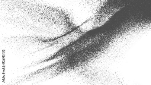 Minimal stipple noise cloud with fine particle dispersion and soft monochrome gradient, Black and white distress texture with rough grain and grunge overlay effect